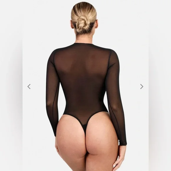Popilush Shapewear Illusion Mesh Long Sleeve Tummy Control Bodysuit - Picture 3 of 7